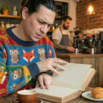 Man looking at empty book